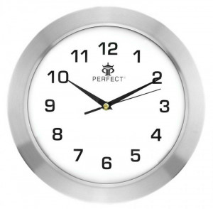Klasyczny Zegar Na Ścianę PERFECT - Srebrna Metalowa Obudowa - Prosty Klasyczny Wzór Do Każdego Wnętrza