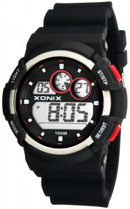 Uniwersalny Wodoodporny Zegarek Cyforwy Xonix - Wielofukncyjny - Data, Alarm, Stoper, Druga Strefa Czasowa, Podświetlenie - Czarny