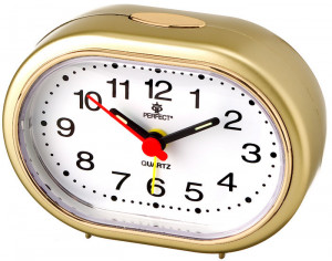 Klasyczny Wolnostojący Zegarek Wskazówkowy z Budzikiem - Kolor Złoty - Małych Rozmiarów 6,1cm Wysokości - Standardowy Tykający Mechanizm