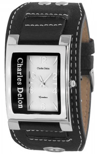 Podłużny Zegarek Męski Charles Delon Na Szerokim Skórzanym Pasku z Podkładką - Oldschoolowy Wygląd