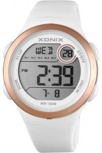 Sportowy Zegarek XONIX - Damski | Dziecięcy | Młodzieżowy - Wodoodporny 100m - Cyfrowy Wyświetlacz z Podświetleniem - Funkcje Stoper Timer Budzik Data Drugi Czas - BIAŁY