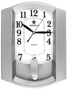 Zegar Ścienny PERFECT - Klasyczny Wzór i Wygląd - Srebrna Obudowa, Biała Tarcza - 39,5cm Wysokości