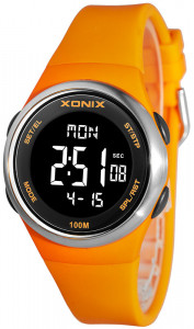 Wielofunkcyjny Zegarek Sportowy XONIX - Dziecięcy Młodzieżowy Damski - Wodoszczelny 100m - Cyfrowy Czytelny Wyświetlacz - Stoper Podświetlenie Data Timer Druga Strefa Czasowa - POMARAŃCZOWY