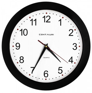 Klasyczny Wskazówkowy Zegar Ścienny Centauri - Duże Cyfry - 29cm Średnicy - Cichy, Płynący Mechanizm - Biały z Czarną Obwódką