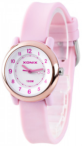 Drobny Wskazówkowy Zegarek XONIX - Dziecięcy / Damski - Wyraźna Czytelna Tarcza Ze Wszystkimi Indeksami - Pudełko - Kolor Różowy