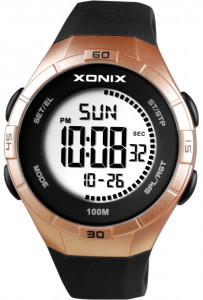 Średniej Wielkości Zegarek XONIX WR100m - Dziecięcy / Damski - Czytelny Elektroniczny LCD z Podświetleniem - Sportowe Funkcje - Stoper z Międzyczasem - Timer - Kolor Czarny