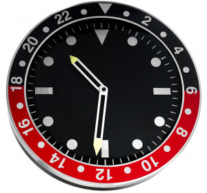 Niestandardowy Aluminiowy Zegar Ścienny Bez Sekundnika - Czarna Tarcza - Czarno/Czerwona Obudowa - Cichy Mechanizm  - Duży 35cm Średnicy