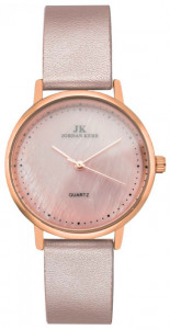 Zegarek Damski Jordan Kerr Na Skórzanym Pasku - Perłowa Różowa Tarcza - Minimalistyczny Design