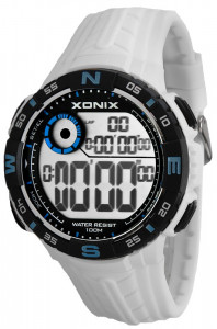 Lekki Sportowy Zegarek XONIX - Uniwersalny - Wodoodporny, Alarm, Stoper 100 Międzyczasów - Syntetyczny Pasek - Biały