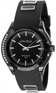 Bogato Zdobiony Uniwersalny Zegarek Gino Rossi z Dużą Czarną Tarczą i Odobami Na Pasku