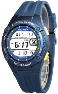 Sportowy Zegarek XONIX - Uniwersalny - Wodoszczelny 100m - Wielofunkcyjny - Stoper 15 Międzyczasów, Timer 3 Interwały, Czas Światowy Dla 24 Stref , 8 Alarmów + inne - Kolor Granatowy