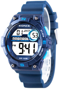 Wielofunkcyjny Zegarek Sportowy XONIX - Wodoszczelny 100m - Uniwersalny Model - Czytelny Elektroniczny Wyświetlacz - Stoper, Timer, Data, Budzik, 2x Czas - GRANATOWY