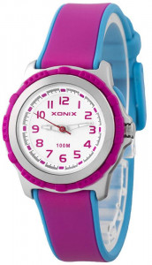Malutki Różowo Niebieski Zegarek XONIX - Dziecięcy - Dla Dziewczynki - Wskazówkowy z Podświetleniem - Wodoszczelny 100m
