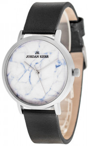Zegarek Uniwersalny Jordan Kerr z Tarczą Wzorem Przypominającą Marmur - Klasyczny Skórzany Pasek - Czarny