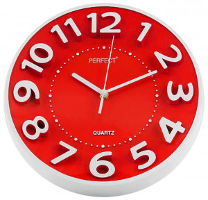 Zegar Ścienny PERFECT - Duże Czytelne Indeksy - Czerwona Tarcza