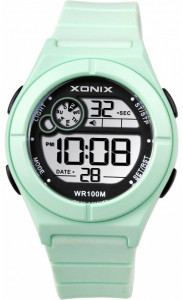Zegarek XONIX z Elektronicznym Wyświetlaczem - Dziecięcy / Damski - Podświetlane Cyfry - Wodoszczelny 100m - Budzik - Timer - Stoper - Kolor Zielony