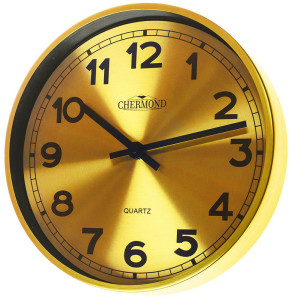 Złoty Zegar Ścienny Chermond z Wyraźnymi Oznaczeniami Godzin - Cichy Mechanizm - Metalowa Obudowa - Brak Wskazówki Sekundowej