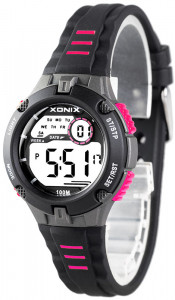 Wielofunkcyjny Zegarek Sportowy XONIX - Dziecięcy / Damski - Wodoszczelny 100m - Czytelny Elektroniczny Wyświetlacz - Podświetlenie Data Stoper Timer Drugi Czas - Czarny - Girls
