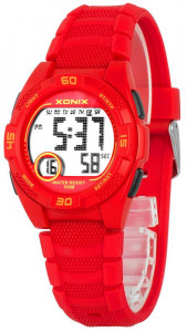 Czerwony Zegarek Sportowy XONIX - Water Resist 100m + Wiele Funkcji - Damski i Uniwersalny Dziecięcy - Antyalergiczny - Stoper Timer Budzik Druga Strefa Czasowa Podświetlenie Data