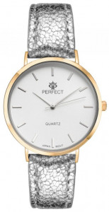 Lśniący Damski Zegarek PERFECT - Skórzany Srebrny Pasek - Klasyczna Tarcza
