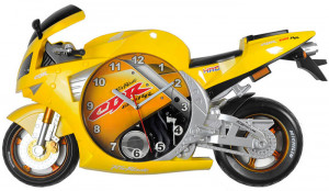 Zegar Ścienny w Kształcie Motocykla - Cichy Płynący Mechanizm - Motor Motocykl Ścigacz CBR - Kolor Żółty