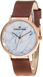 Zegarek Damski Jordan Kerr z Tarczą Wzorem Przypominającą Marmur - Klasyczny Skórzany Pasek - Brązowy