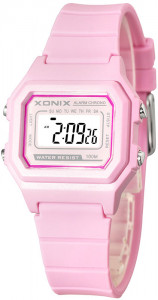 Mały Klasyczny Zegarek Elektroniczny XONIX - Dziecięcy i Damski - Wodoszczelny 100m - Sportowy - Wielofunkcyjny - Różowy