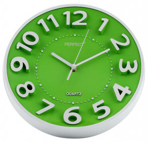 Zegar Ścienny PERFECT - Duże Czytelne Indeksy - Zielona Tarcza
