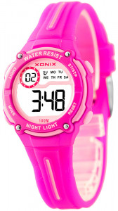 Sportowy Zegarek Elektroniczny XONIX - Wodoszczelny 100m - Dla Dziewczynki i Damski  - Wielofunkcyjny - Stoper, Data, Podświetlenie, Alarm - Różwy z Jasnoróżowymi Akcentami 