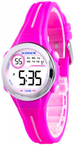 Mały Elektroniczny Zegarek Sportowy XONIX - Dla Dziewczynki, Damski - Wodoszczelny 100m - Czytelny LCD - RÓŻOWY GIRLS