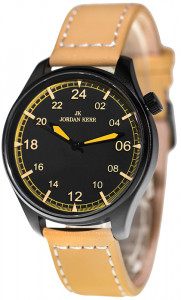 Zegarek Męski Jordan Kerr - Wyraźna Tarcza z Oznaczeniami 24 Godzinnymi - Skórzany Pasek z Obszyciem - Brązowy