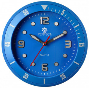 Niebieski Zegar Ścienny Marki PERFECT z Cichym "Płynącym" Mechanizmem - Wyraźne Oznaczenia - Do Pokoju Dziecka, Sypialni, Biura i Nie Tylko