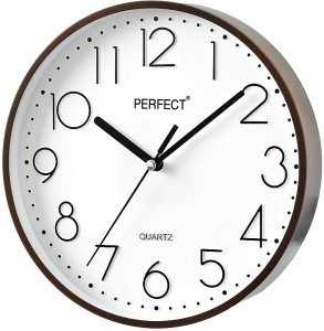 Klasyczny Zegar Ścienny - Kolor Brązowy - Duże Cyfry – Średnica 22cm - Cienka Ramka 