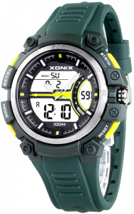 Męski i Młodzieżowy Zegarek Sportowy XONIX WR100m - DualTime LCD + Wskazówki - Stoper 100 Międzyczasów z Pamięcią Pomiarów 