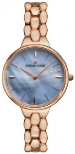 Damski Zegarek Jordan Kerr Na Błyszczącej Miedzianej Bransolecie - Mieniąca Się Perłowa Tarcza - Bardzo Elegancki Nietypowy Wzór