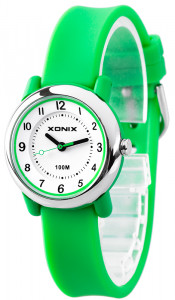 Drobny Wskazówkowy Zegarek XONIX - Dziecięcy / Damski - Wyraźna Czytelna Tarcza Ze Wszystkimi Indeksami - Pudełko - Kolor Zielony