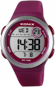 Sportowy Zegarek XONIX - Damski | Dziecięcy | Młodzieżowy - Wodoodporny 100m - Cyfrowy Wyświetlacz z Podświetleniem - Funkcje Stoper Timer Budzik Data Drugi Czas - BORDOWY