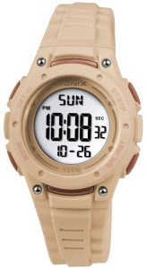 Elektroniczny Dziecięcy / Damski Zegarek XONIX - Mały Rozmiar Na Każdą Rękę - Wodoszczelny 100m - Wielofunkcyjny - Podświetlenie, Budzik, Stoper, Timer - Beżowy
