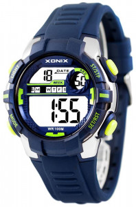 Porządny Zegarek Elektroniczny XONIX - Męski i Chłopięcy Młodzieżowy - Czytelny LCD z Dużymi Cyframi - Wodoodporny 100m - Wielofunkcyjny - Stoper, Timer, Budzik, Drugi Czas - NAVY BLUE