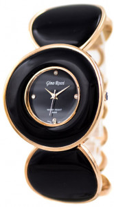Emaliowane Koła - Damski Zegarek Gino Rossi Na Bransolecie - Czarny +Rose Gold
