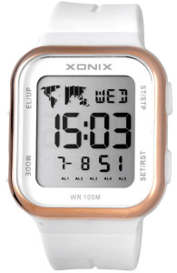 Zegarek Elektroniczny z Prostokątnym Wyświetlaczem XONIX - Damski / Dziewczęcy - 5 Alarmów Codziennych + Funkcja Drzemki - Stoper - Timer - Podświetlenie - Wodoszczelny 100m - Sportowy