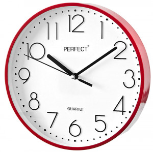 Klasyczny Zegar Ścienny - Kolor Czerwony - Duże Cyfry – Średnica 22cm - Cienka Ramka 
