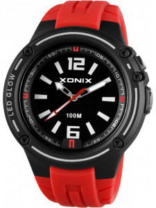 Wodoszczelny 100m Zegarek XONIX - Męski / Młodzieżowy - Wskazówkowy z Podświetleniem - Duże Indeksy - Sportowy - Kolor Czerwony