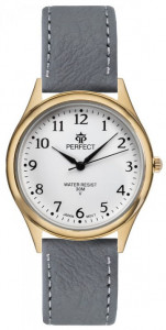 Tradycyjny Uniwersalny Zegarek PERFECT - Kontrastujące Indeksy Na Białej Tarczy - Skórzany Szary Pasek