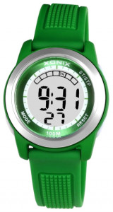 Mały Elektroniczny Zegarek Dziecięcy Na Rękę XONIX - Wodoszczelny 100m - Wielofunkcyjny - Stoper, Podświetlenie, Data - Kolor Zielony