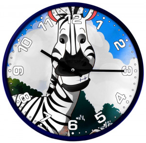 Super Zegar Ścienny Do Pokoju i Kuchni - Na Tarczy Zebra z Ruszającymi Się Oczami - Wąska Granatowa Obudowa