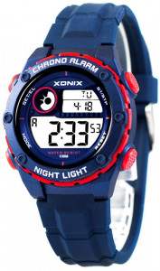 Uniwersalny Zegarek Cyfrowy XONIX - Wodoszczelny 100m - Wielofunkcyjny - Podświetlenie, Data, Budzik, Stoper 100 Międzyczasów + Pamięć Pomiarów - Syntetyczny Pasek - Antyalergiczny - GRANATOWY