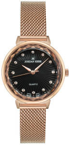 Zegarek Damski JORDAN KERR - Szlifowane Mineralne Szkiełko - Bransoleta Typu MESH – Różowe Złoto