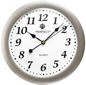 Zegar Ścienny PERFECT - Cichy Płynący Mechanizm - Srebrna Ramka Biała Tarcza - Okrągły 28cm Średnicy