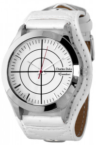 Męski Zegarek z Symetryczną Tarczą Charles Delon - Biały Pasek z Podkładką